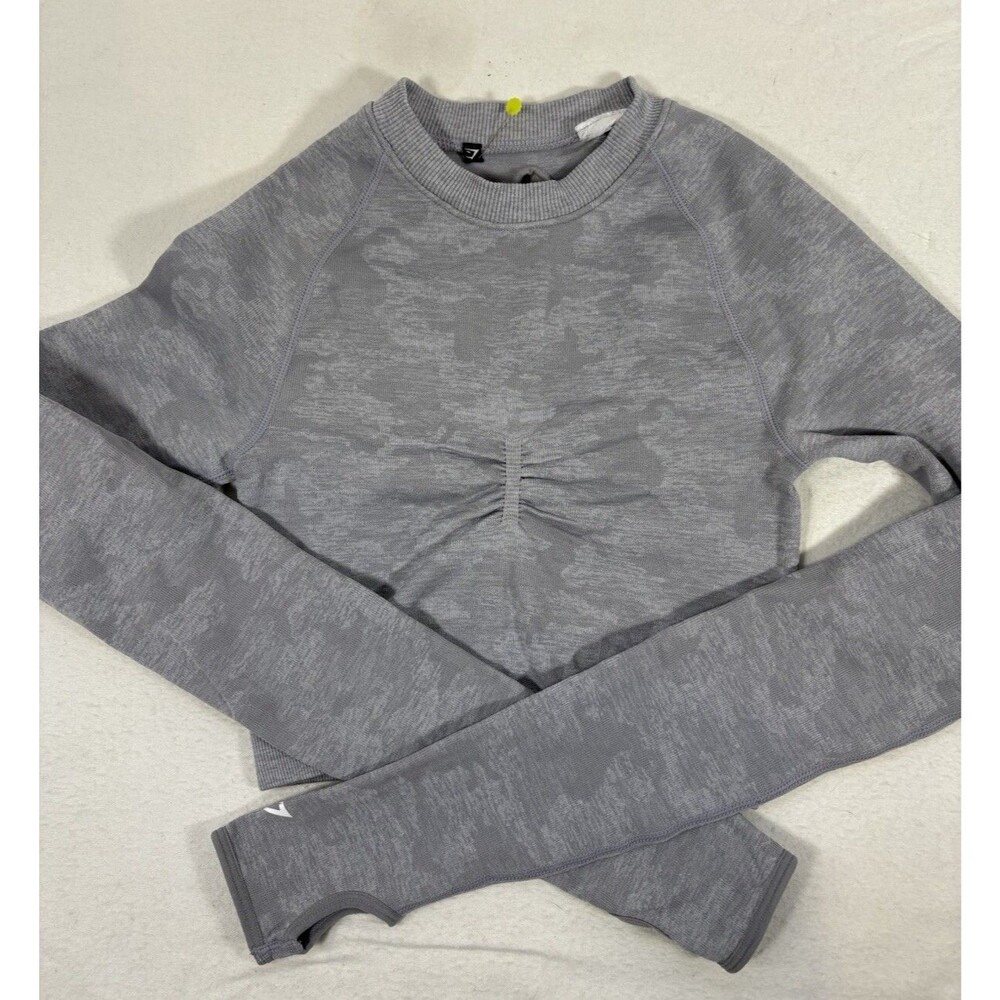 Gymshark Women’s Grey Super Stretch Gathered Front Keyhole Back Long Sleeve Top